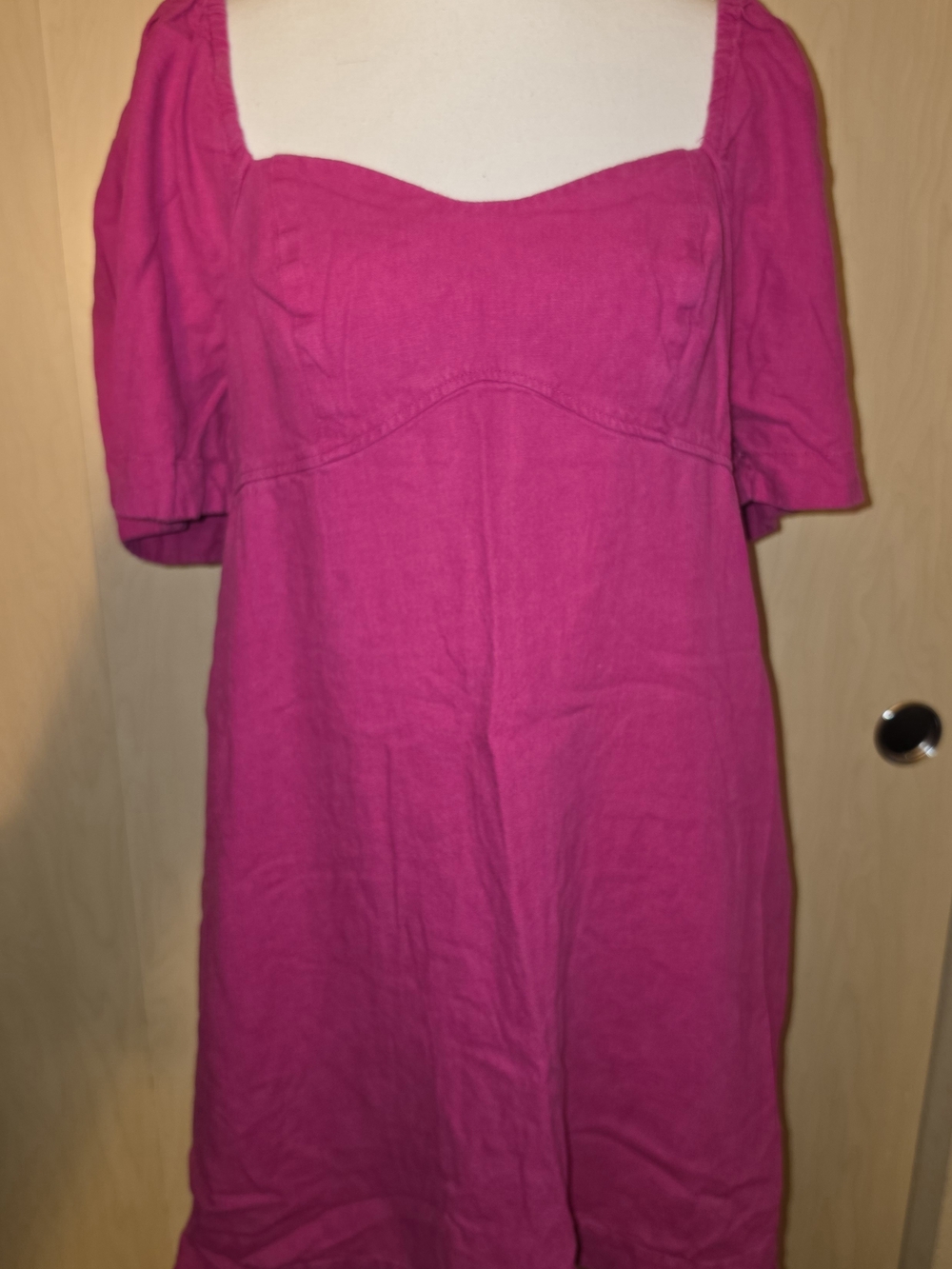 A NEW DAY Hot Pink Linen Blend Puff Sleeve Mini Dress L